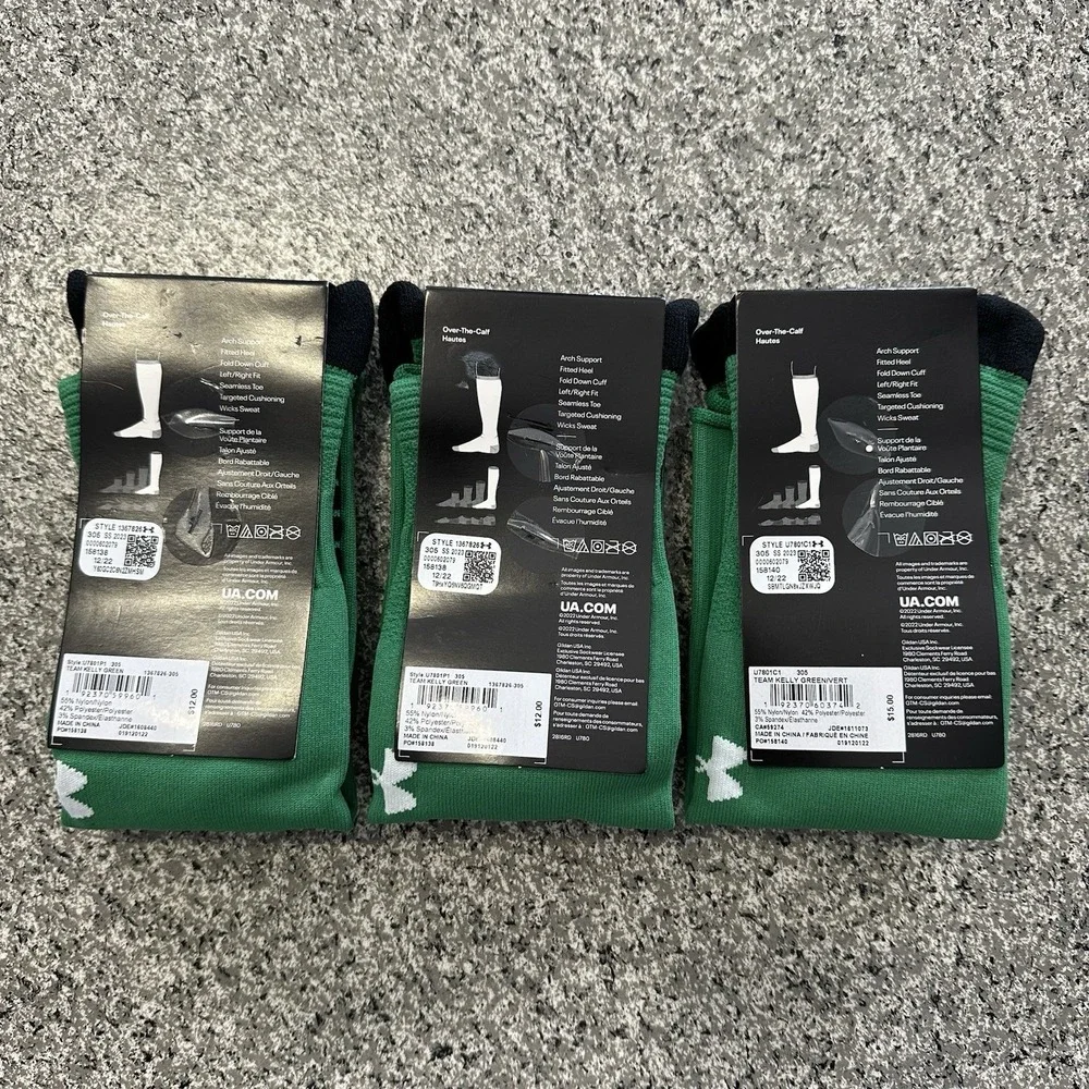 Under Armour Soccer Socks Youth L Lot 3 Pairs Kids 13.5-4.5Y OTC Cushioned Green - Picture 3 of 5
